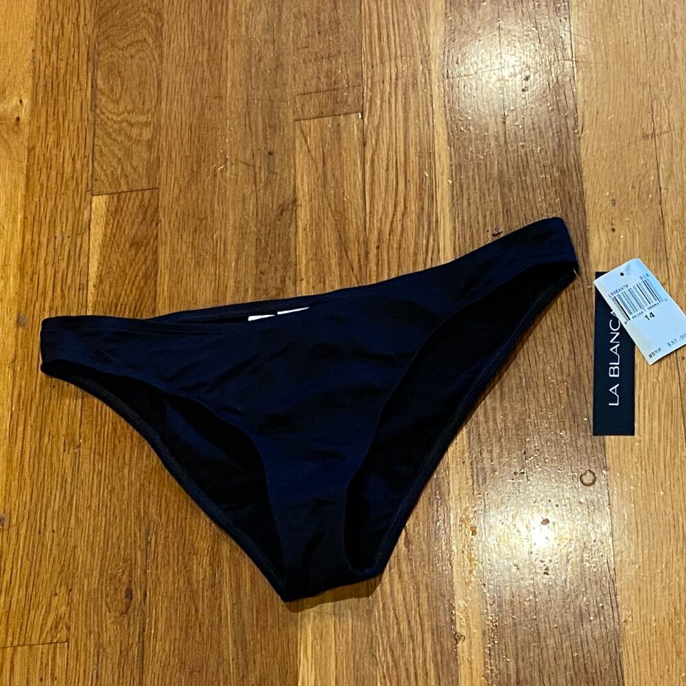 LA BLANCA Black High Cut Bikini Bottom NWT Size 14